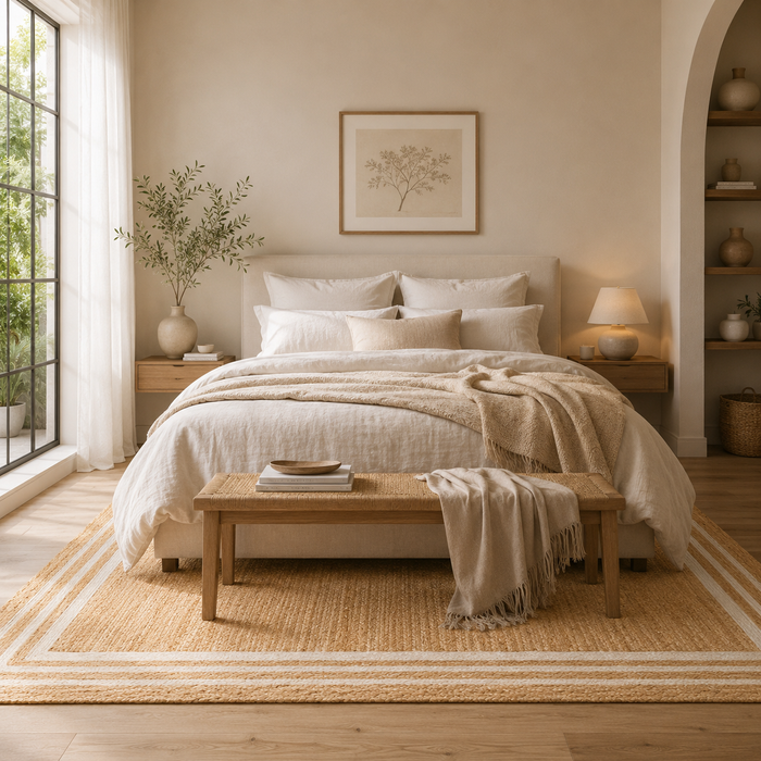 Tapis en fibres naturelles Jute fait main Salsa Bordure crème