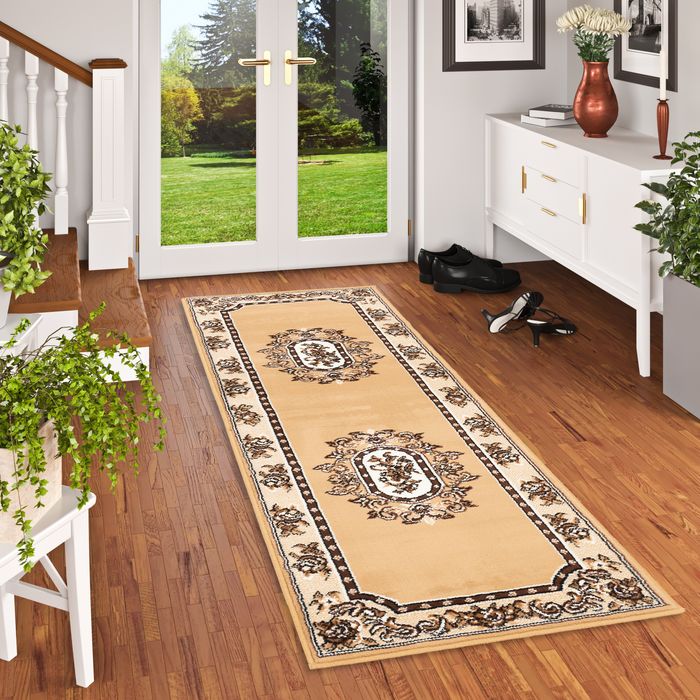 Orient Velours Teppich Läufer Trendline Beige