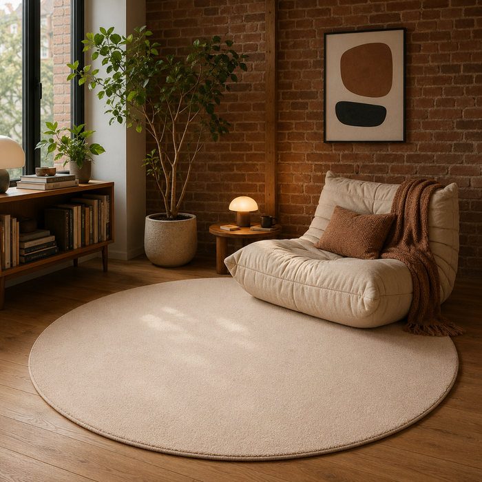 Tapis velours haut luxe Touch Beige Chiné Rond