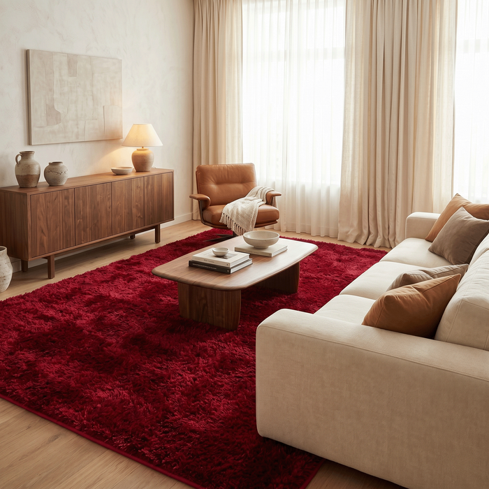 Hochflor Shaggy Teppich Luxus Feeling Mix Rot