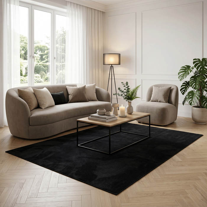 Luxus Super Soft Hochflor Langflor Teppich Melia Schwarz