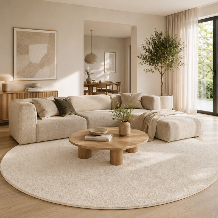 Luxus Super Soft Hochflor Teppich Melia Creme Rund