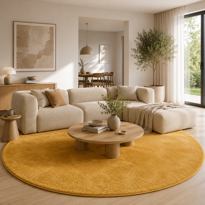 Luxus Super Soft Hochflor Teppich Melia Curry Rund