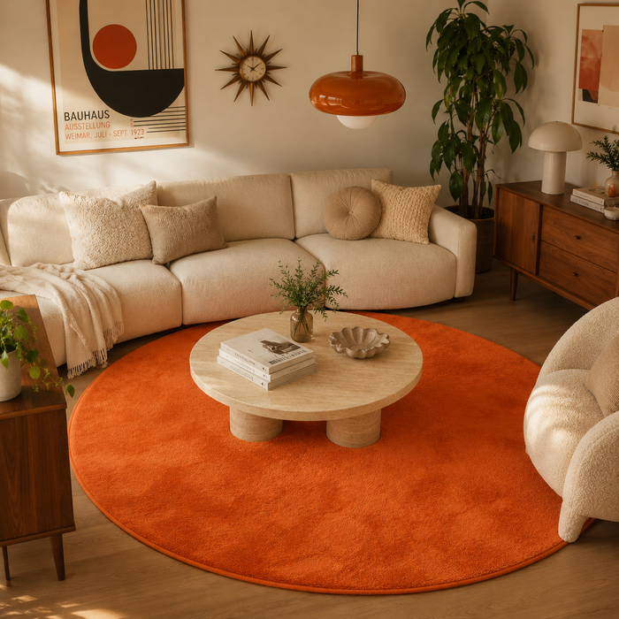 Luxus Super Soft Hochflor Teppich Melia Orange Rund