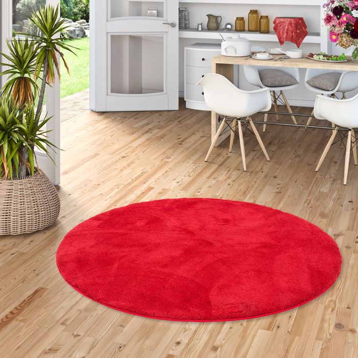 Luxus Super Soft Hochflor Langflor Teppich Silky Einfarbig Rund