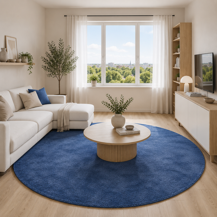 Luxus Super Soft Hochflor Teppich Melia Dunkelblau Rund
