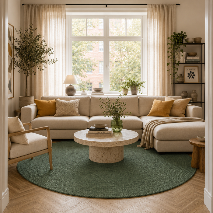Tapis en fibres naturelles Jute fait main Salsa Vert Moderne Rond