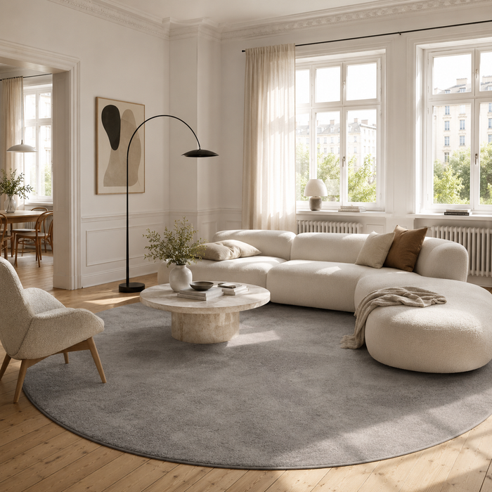 Luxus Super Soft Hochflor Teppich Melia Grau Rund