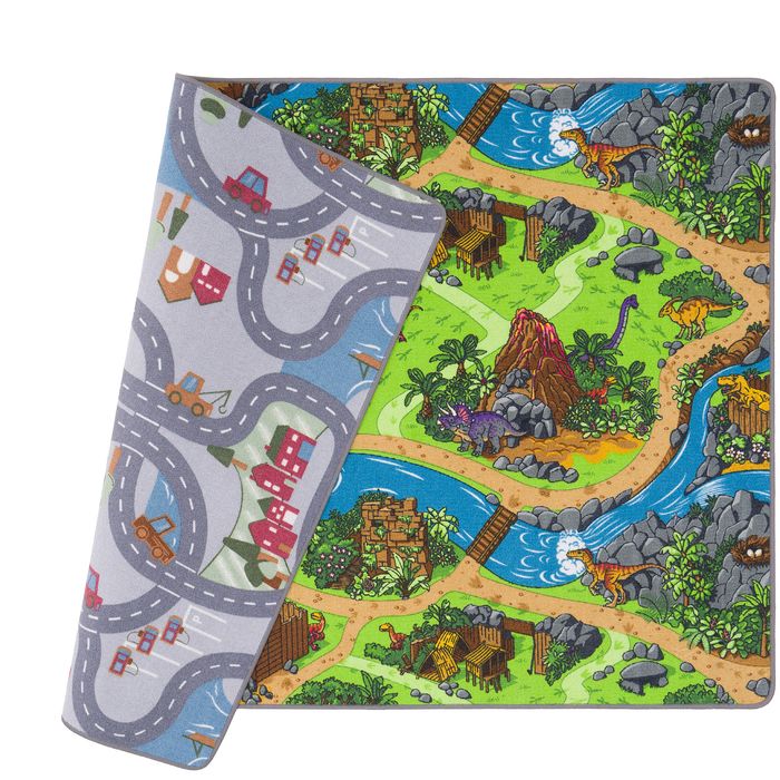 Tapis Route pour Enfants Double Face Fun Town Monde des Dinosaures