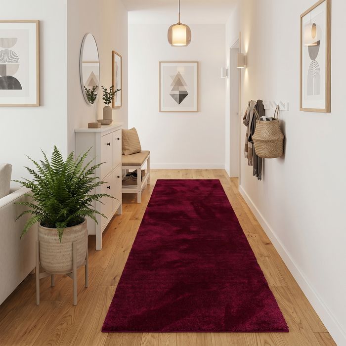 Super Soft Hochflor Läufer Livorno Weinrot