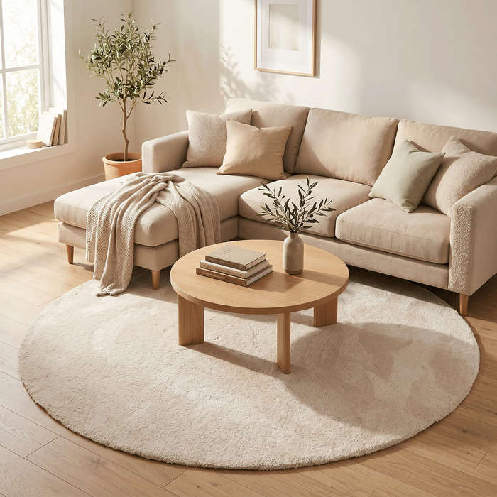 Super Soft Hochflorteppich Livorno Creme Rund