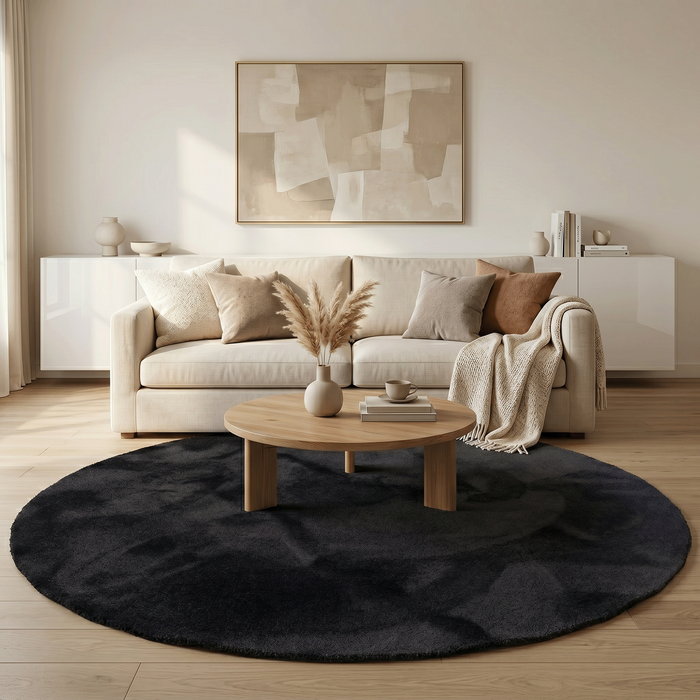 Tapis Shaggy Super Soft Livorno Noir Rond