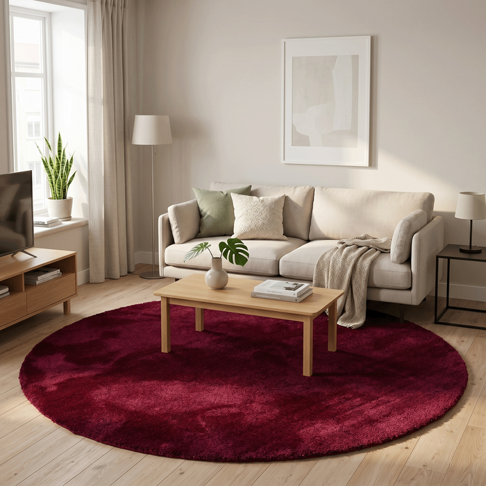 Super Soft Hochflorteppich Livorno Weinrot Rund