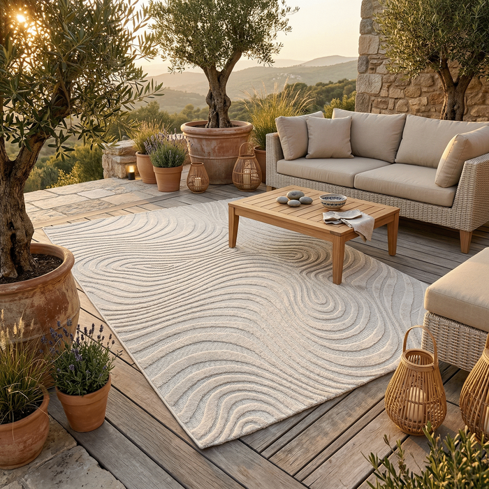 In & Outdoor Teppich Flachgewebe Classy Creme Wellen