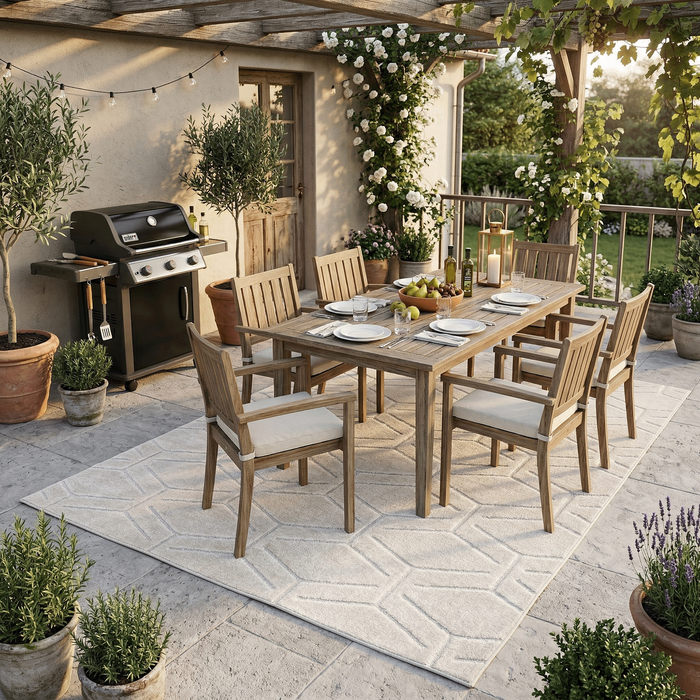 In & Outdoor Teppich Flachgewebe Classy Creme Rauten