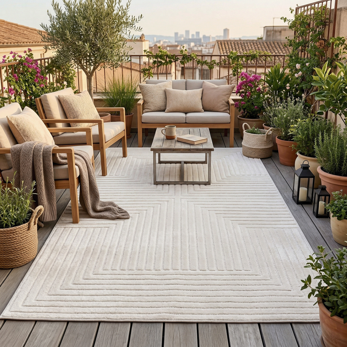 In & Outdoor Teppich Flachgewebe Classy Creme Karo