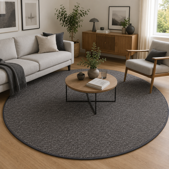 Schlingen Designer Teppich Rund Niva Anthrazit