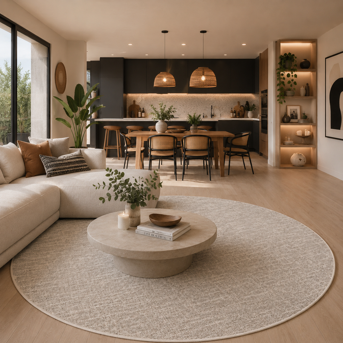 Schlingen Designer Teppich Rund Niva Beige