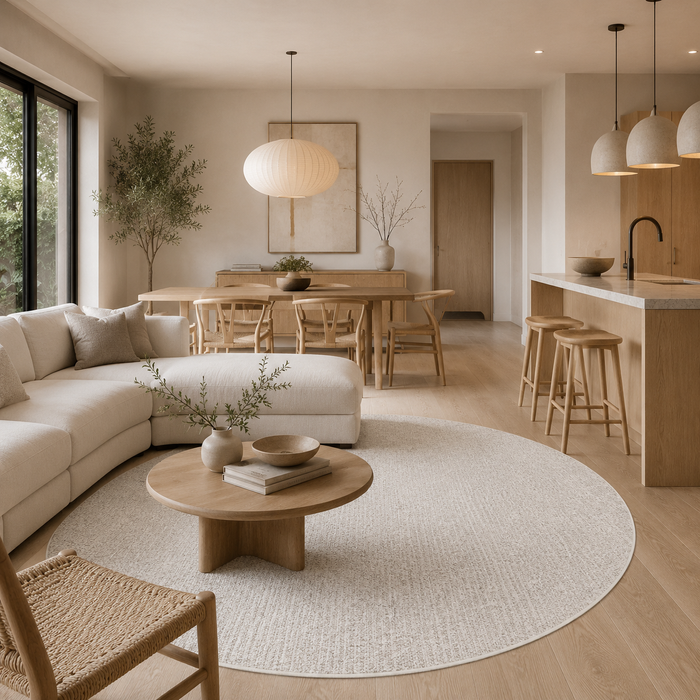 Schlingen Designer Teppich Rund Niva Creme