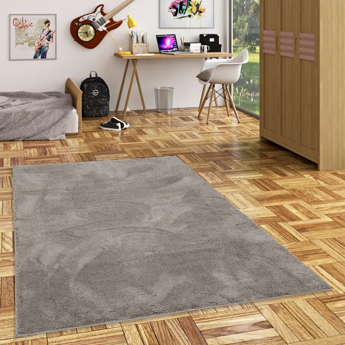 Super Soft Kinder Hochflor Teppich Silky Kids Grau