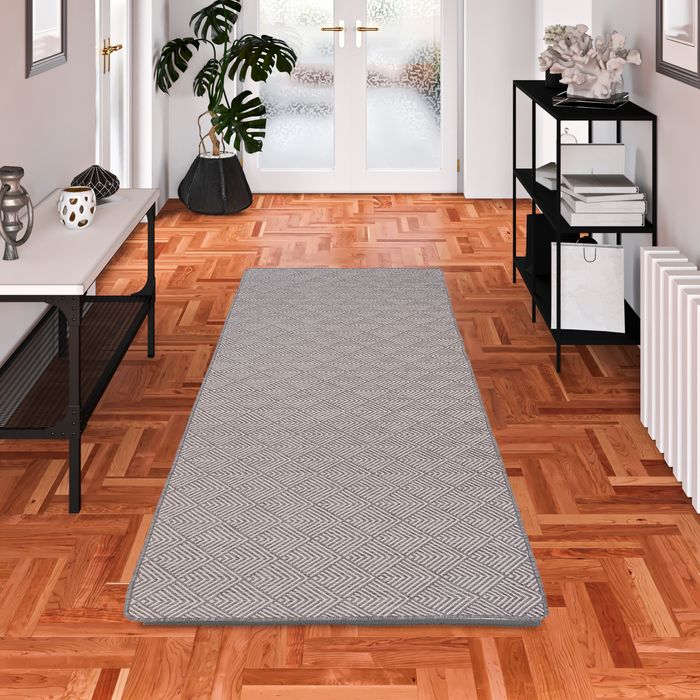 In- und Outdoor Teppich Läufer Beidseitig Newport Grau Weiss