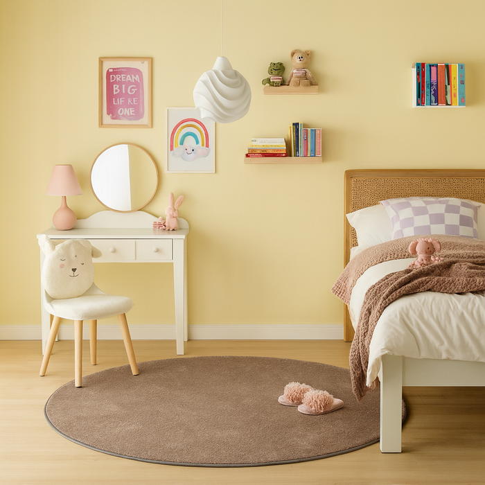 Velours Kinderteppich Joy Kids Taupe Rund