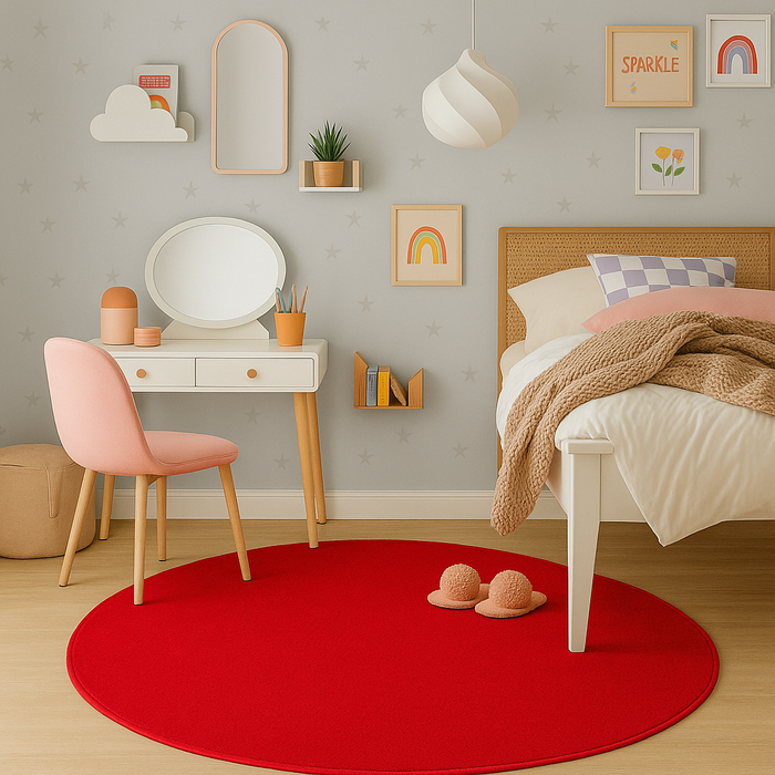 Velours Kinderteppich Joy Kids Knallrot Rund