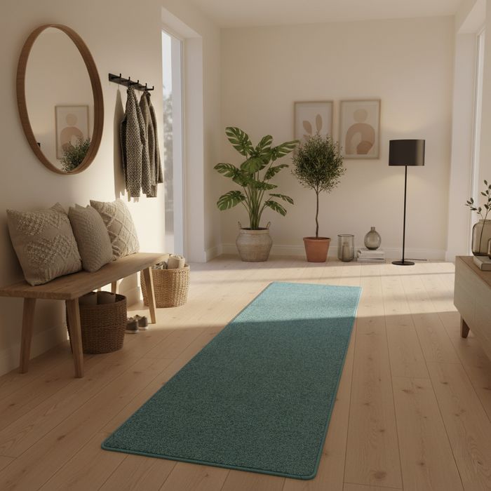 Hochflor Velours Läufer Teppich Mona Petrol