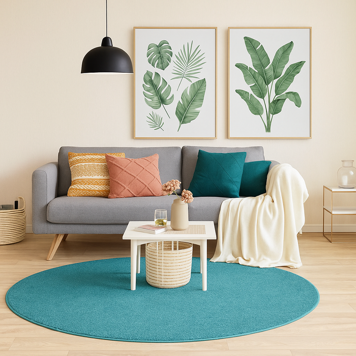 Hochflor Velours Teppich Mona Petrol Rund