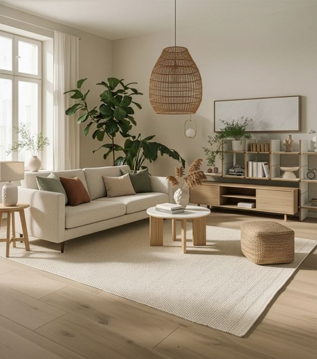 Tapis naturel en laine Kiruna beige