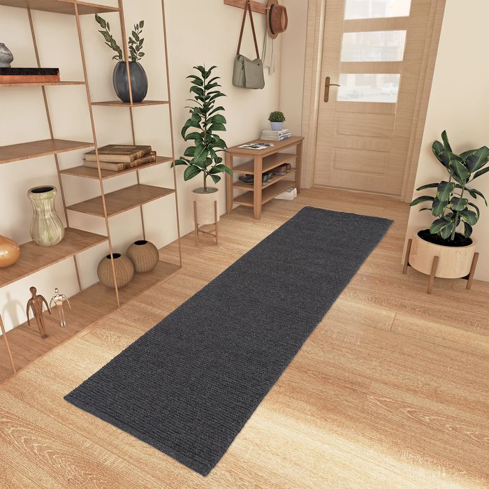Natur Teppich Läufer Wolle Skara Anthrazit