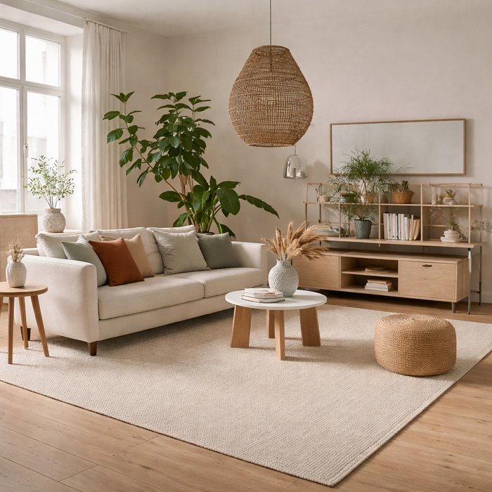 Tapis naturel en laine Kiruna beige