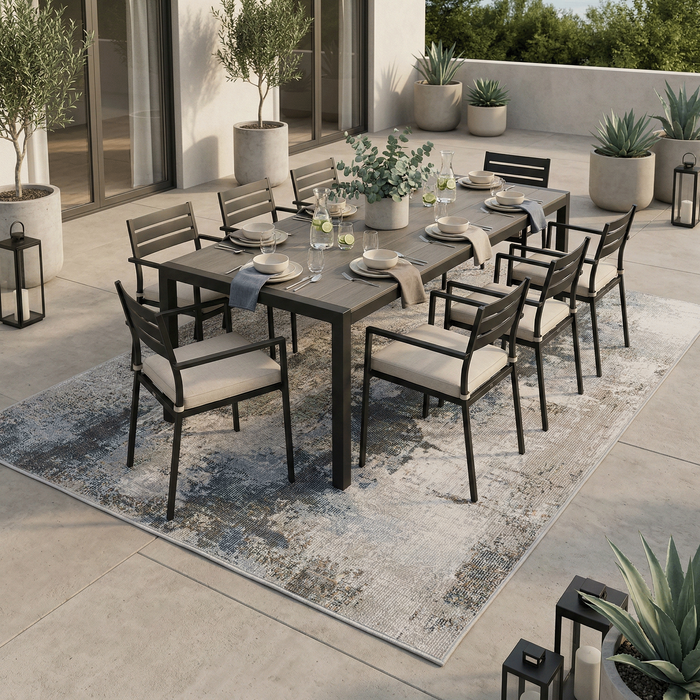 Indoor Outdoor Teppich Lagos Vintage Blau Grau Verlauf