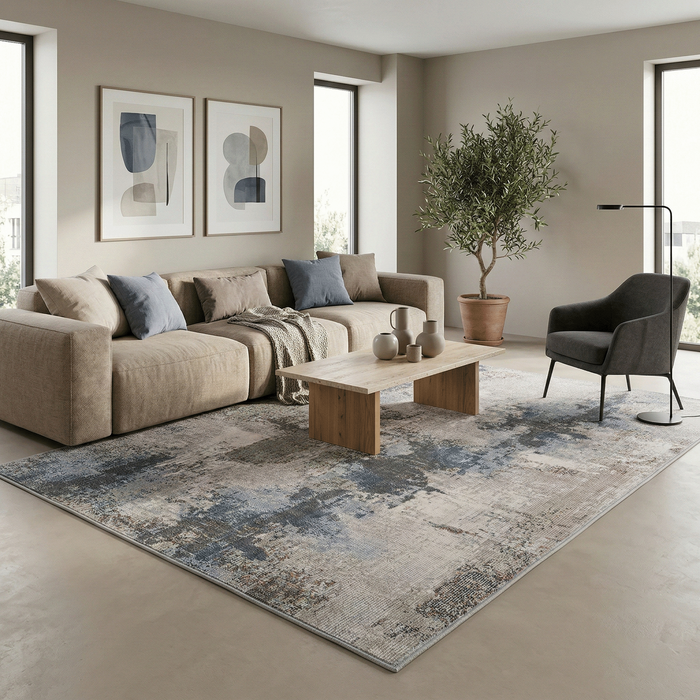 Indoor Outdoor Teppich Lagos Vintage Blau Grau Verlauf