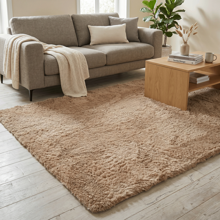 Fluffy Hochflor Teppich Beige – Shaggy Teppich extra weich & kuschelig