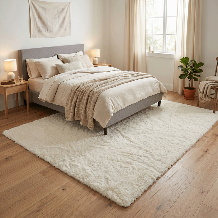 Fluffy Hochflor Teppich Creme – Shaggy Teppich extra weich & kuschelig