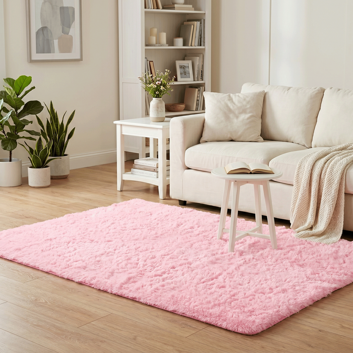 Fluffy Hochflor Teppich Rosa – Shaggy Teppich extra weich & kuschelig