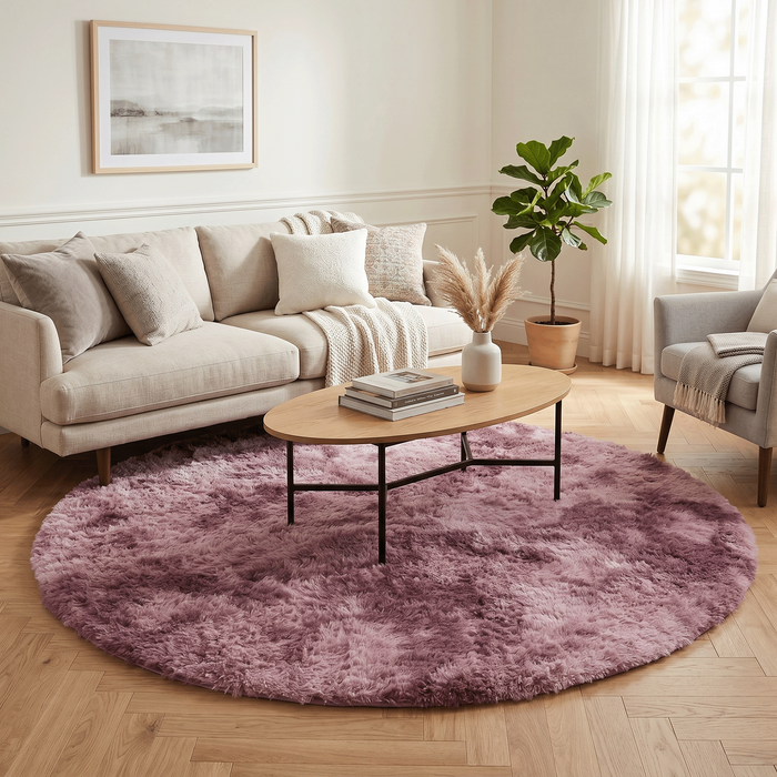 Fluffy Hochflor Teppich Altrosa Rund – Shaggy Teppich extra weich & kuschelig