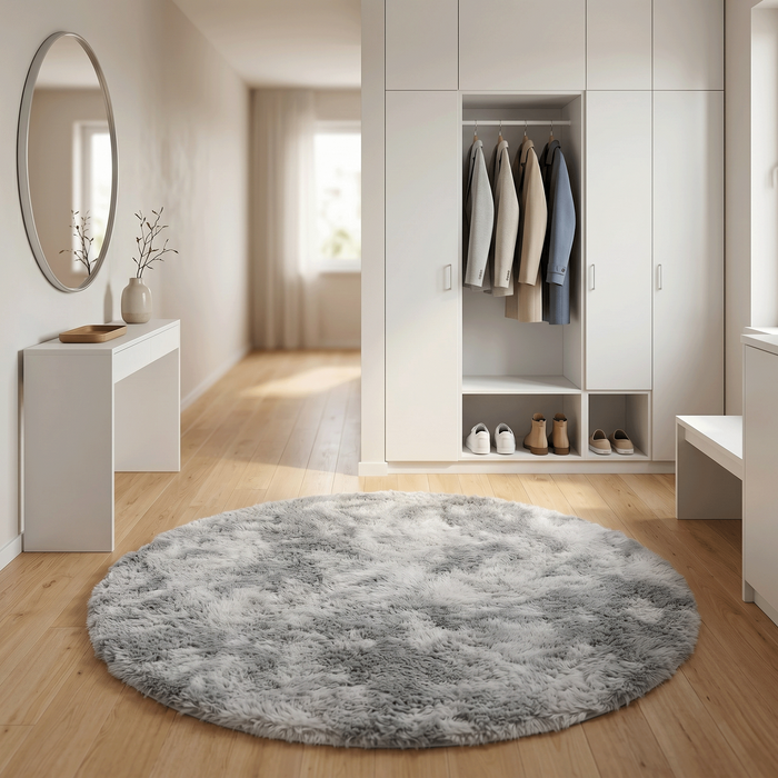 Fluffy Hochflor Teppich Grau Rund – Shaggy Teppich extra weich & kuschelig