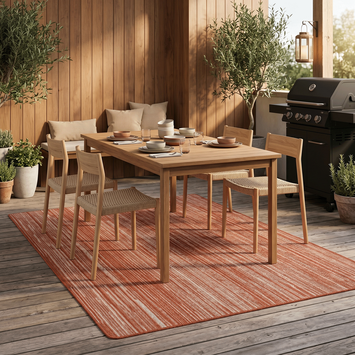 Tapis intérieur & extérieur réversible Newport terracotta à rayures