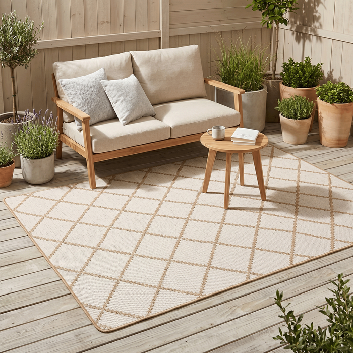 Tapis intérieur & extérieur réversible Newport beige à motif losanges