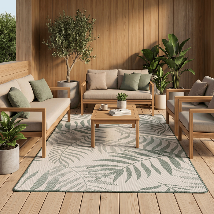 Tapis intérieur & extérieur réversible Newport vert motif feuilles