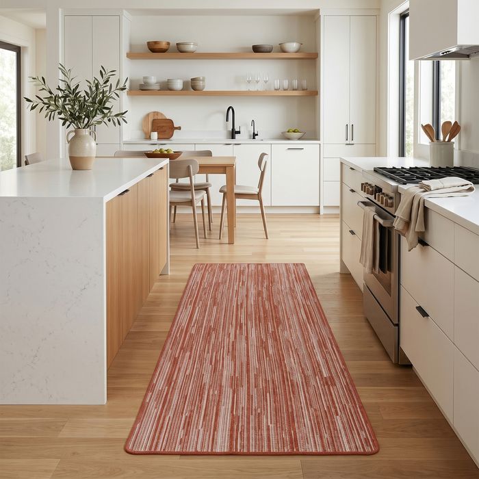 Tapis couloir intérieur & extérieur réversible Newport terracotta à rayures