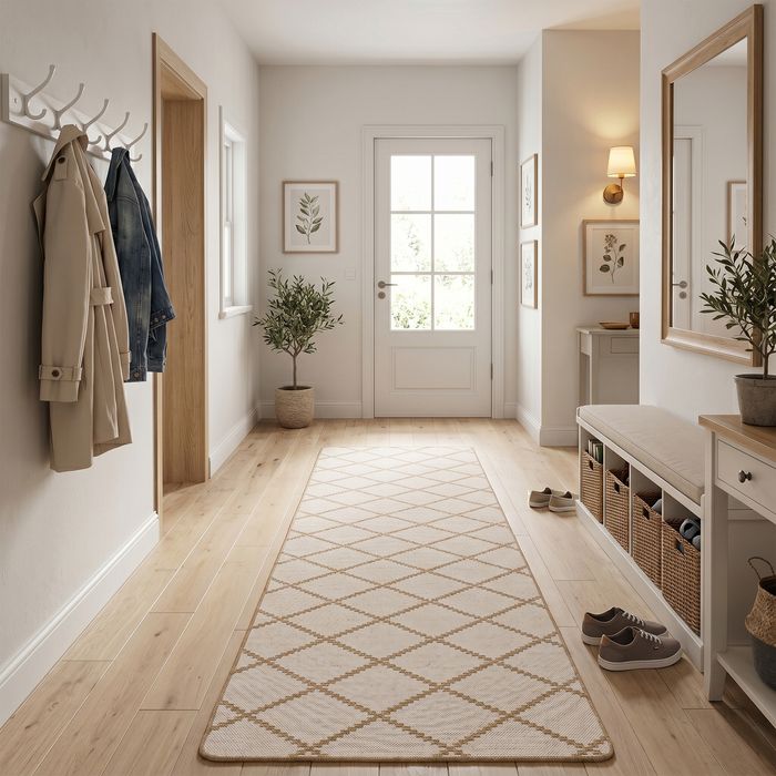 In- & Outdoor Teppich Läufer Beidseitig Newport Rauten Beige