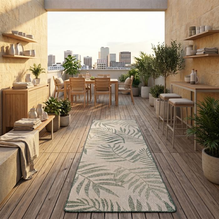 In- & Outdoor Teppich Läufer Beidseitig Newport Blätter Grün