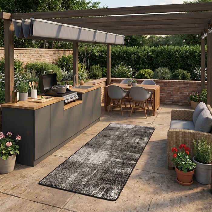 In- & Outdoor Teppich Läufer Beidseitig Newport Schwarz Melange