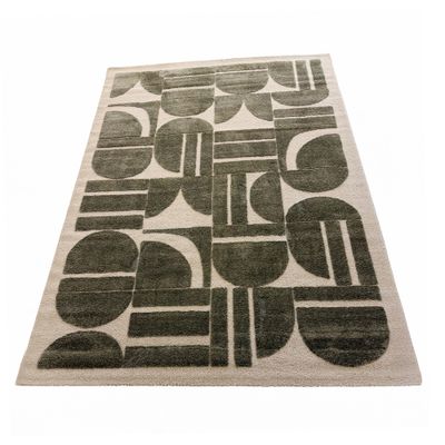 Alfombra de Diseño de Pelo Largo Nosy Geometric Verde Crema