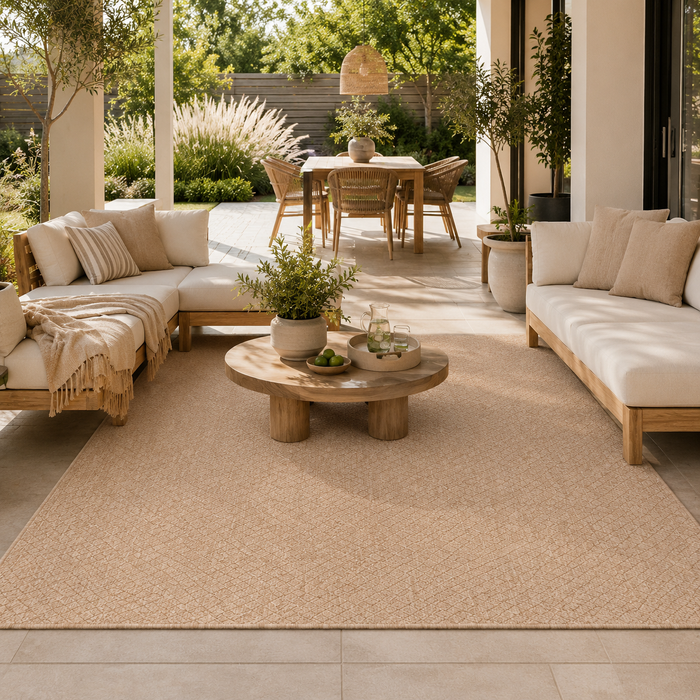 In- & Outdoor Flachgewebe Teppich Porto Beige Meliert Karo