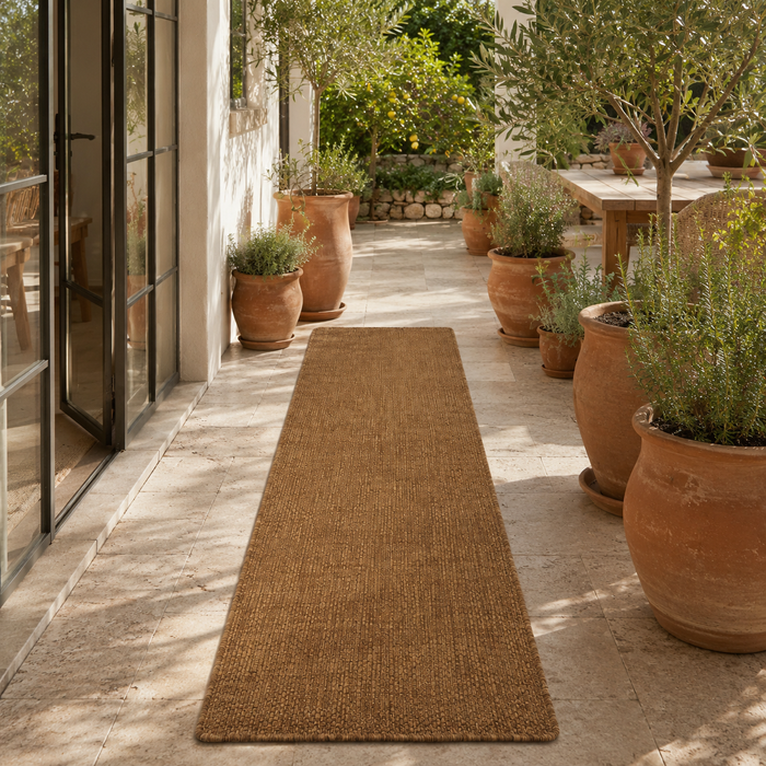 Tapis de Couloir Tissé Plat Intérieur & Extérieur Porto Brun Chiné