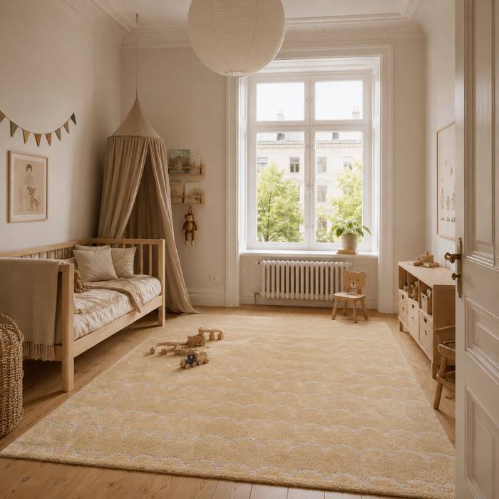 Kinder Teppich Happy Kids Wolke Gelb Creme